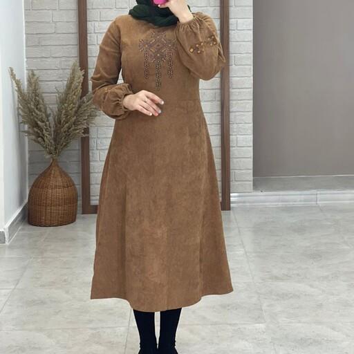 مانتو پیراهنی بلند پاییزه مانتو جلو بسته پیراهن زنانه رنگ نسکافه ای  زرد مشکی طوسی زرشکی  یشمی سرمه جنس مخمل کبریتی
